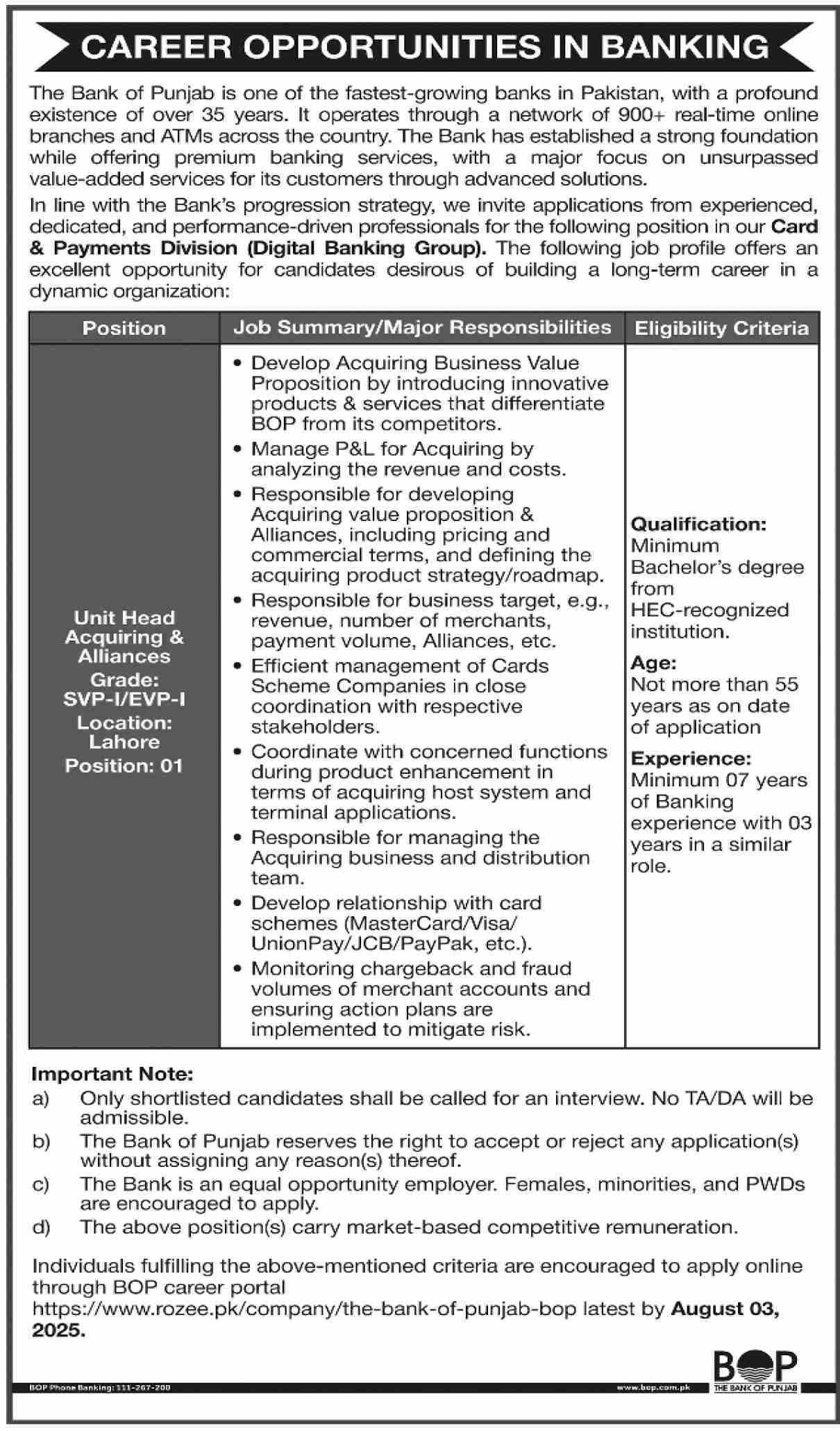 Jobs in Bank of Punjab